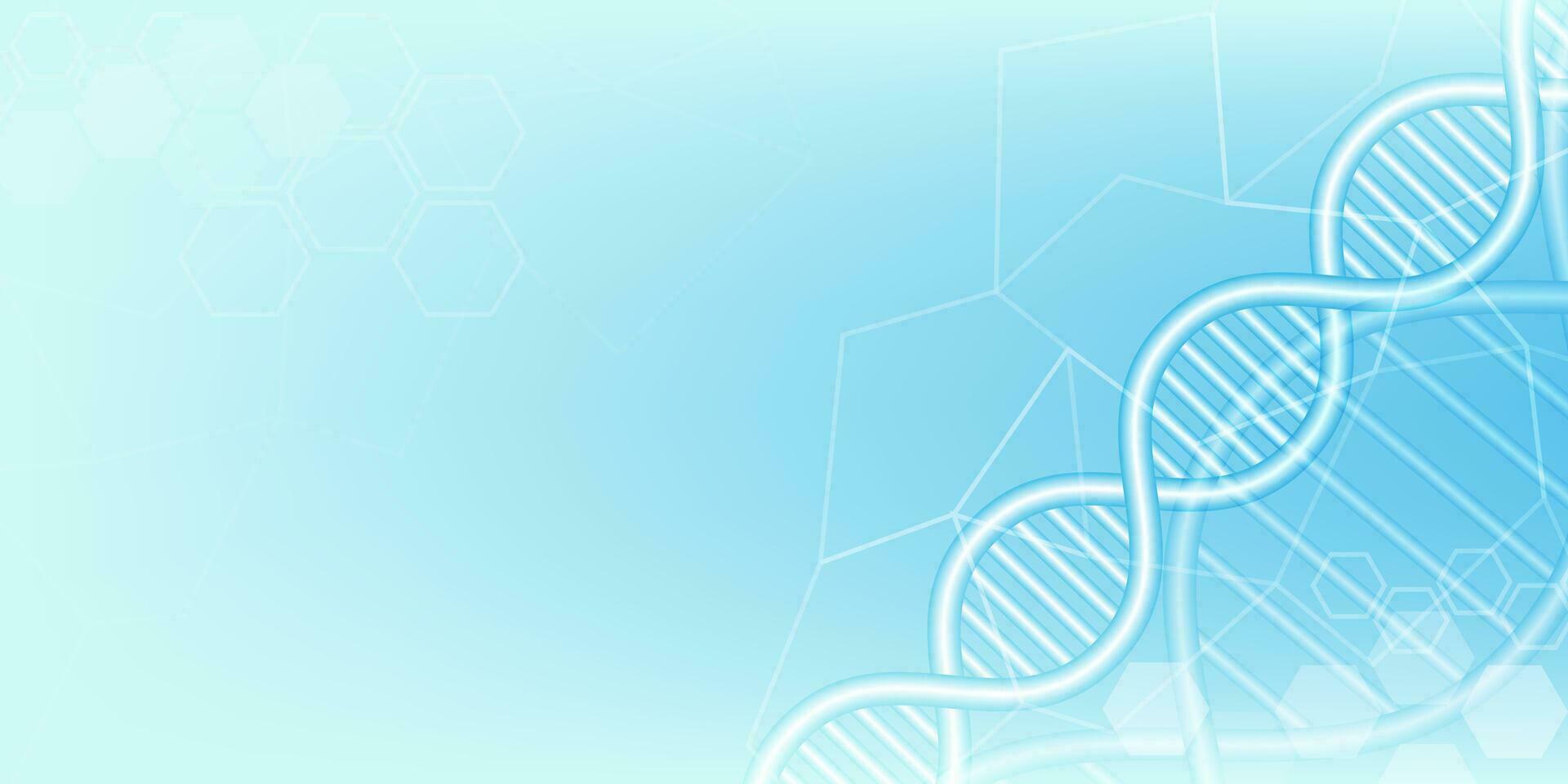 Abstract DNA structure biotechnology design concept with hexagonal texture in blue background. vector