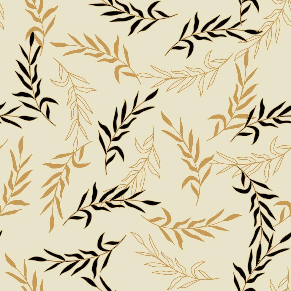 Black branches with leaves. Vector illustration. Seamless pattern
