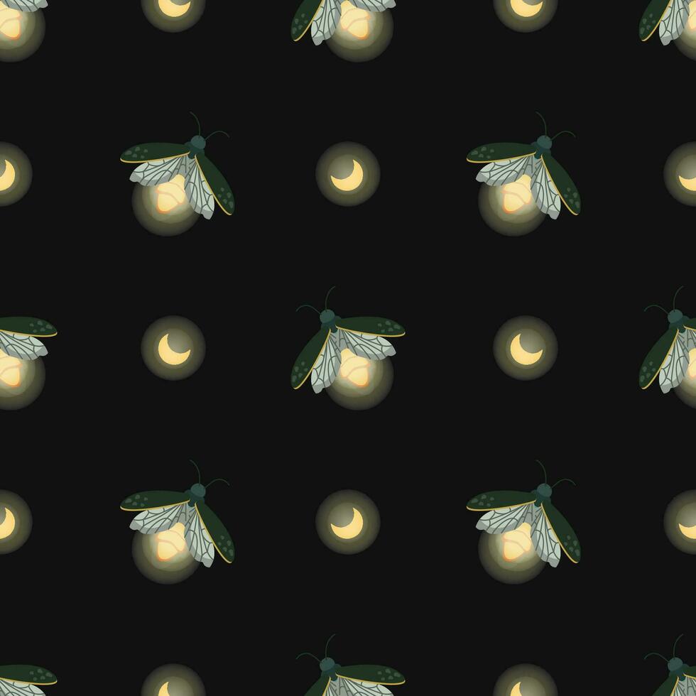 Fireflies. Seamless pattern. Vector illustration. textures for textiles, fabric design, packaging, scrapbooking, wallpaper, etc.