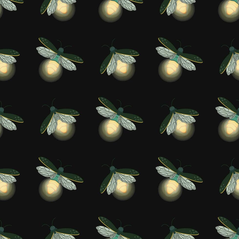 Fireflies. Seamless pattern. Vector illustration. textures for textiles, fabric design, packaging, scrapbooking, wallpaper, etc.