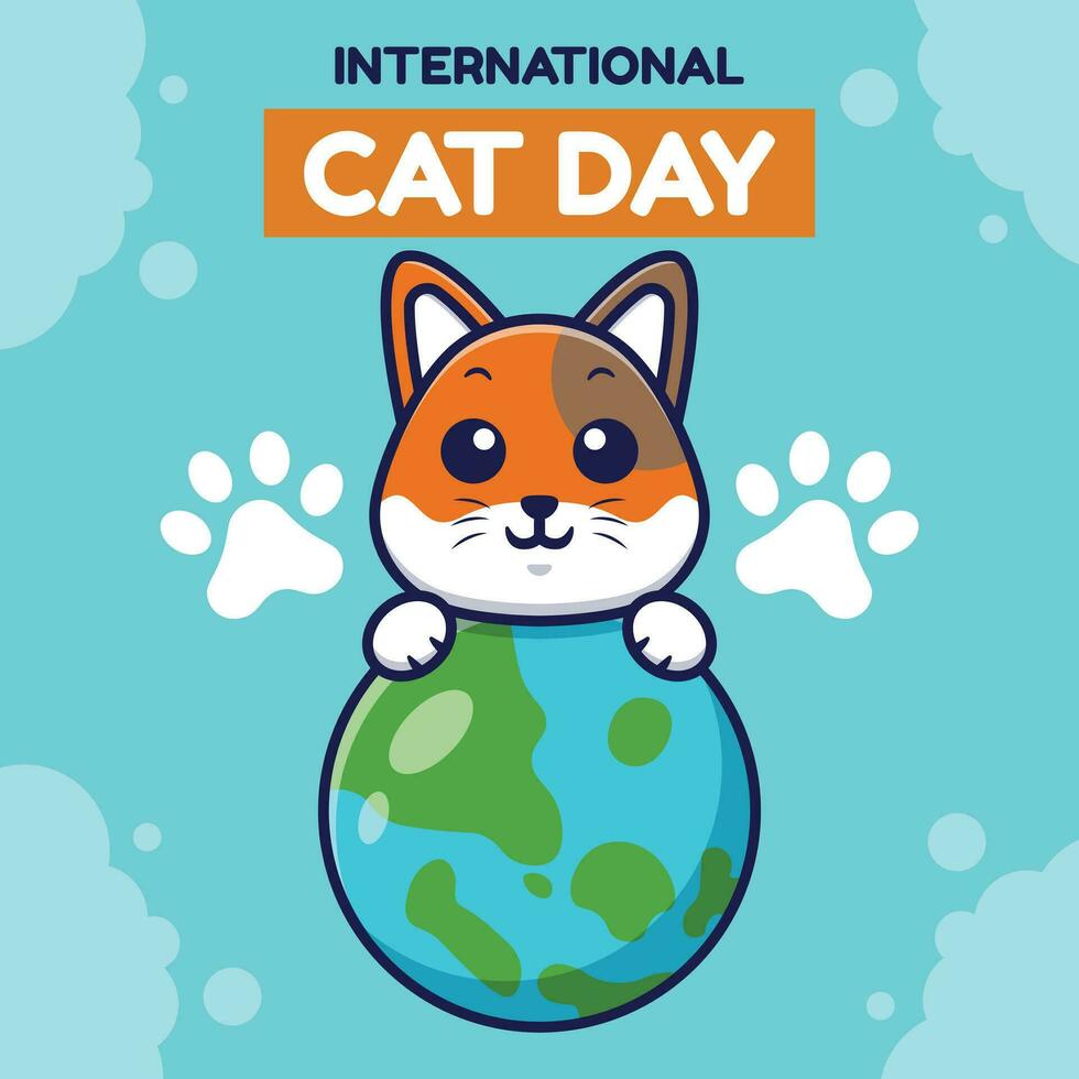 International Cat Day Vector Cartoon Illustration. Flat Cartoon Concept
