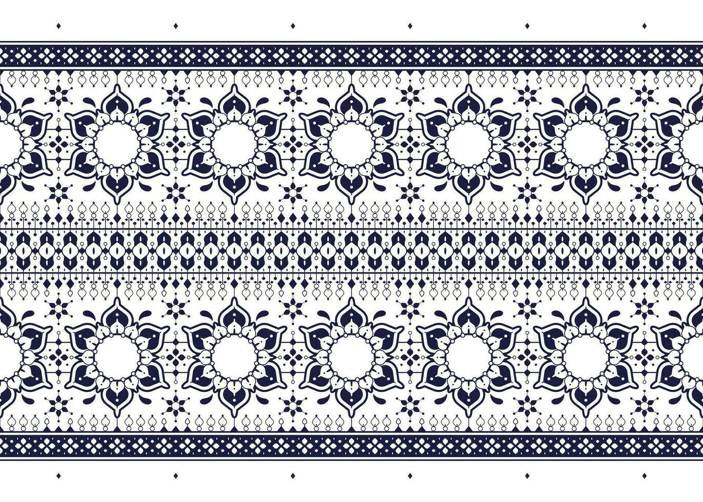 geometric and flower ethnic fabric pattern on blue background for cloth carpet wallpaper background wrapping etc. vector