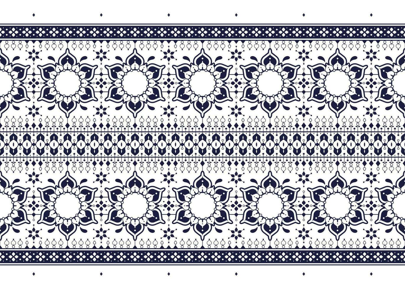 geometric and flower ethnic fabric pattern on blue background for cloth carpet wallpaper background wrapping etc. vector