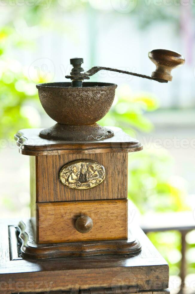 wooden coffee grinder photo