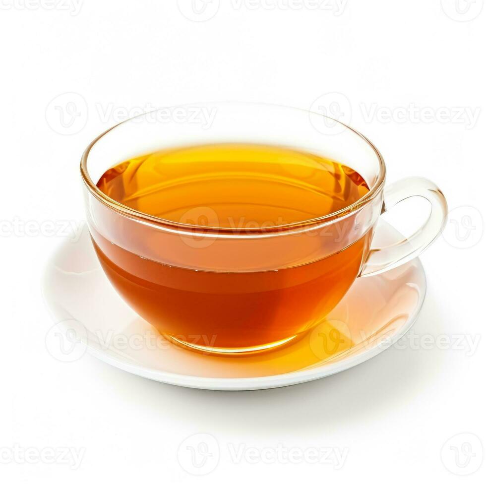 Caramel honey tea in a white cup isolated on white background photo