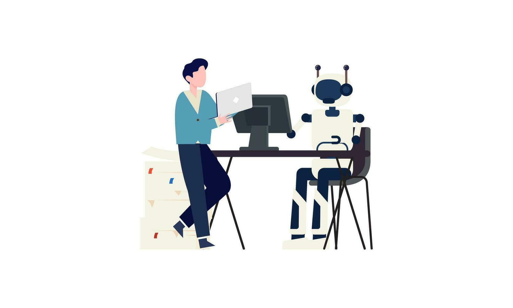 generativo ai robot trabajo en oficina con personas ilustración vector