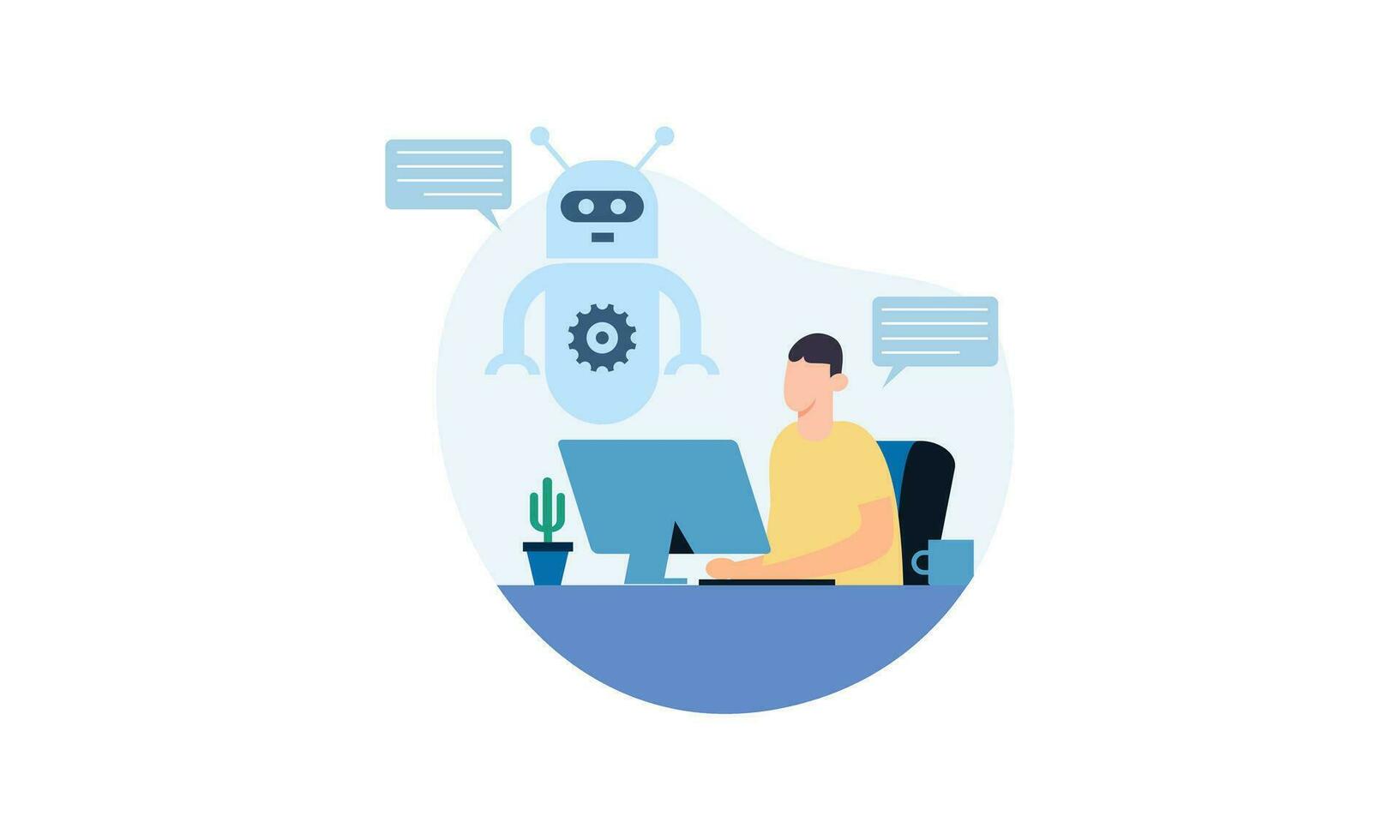 Generative AI robot work in office with people illustration vector