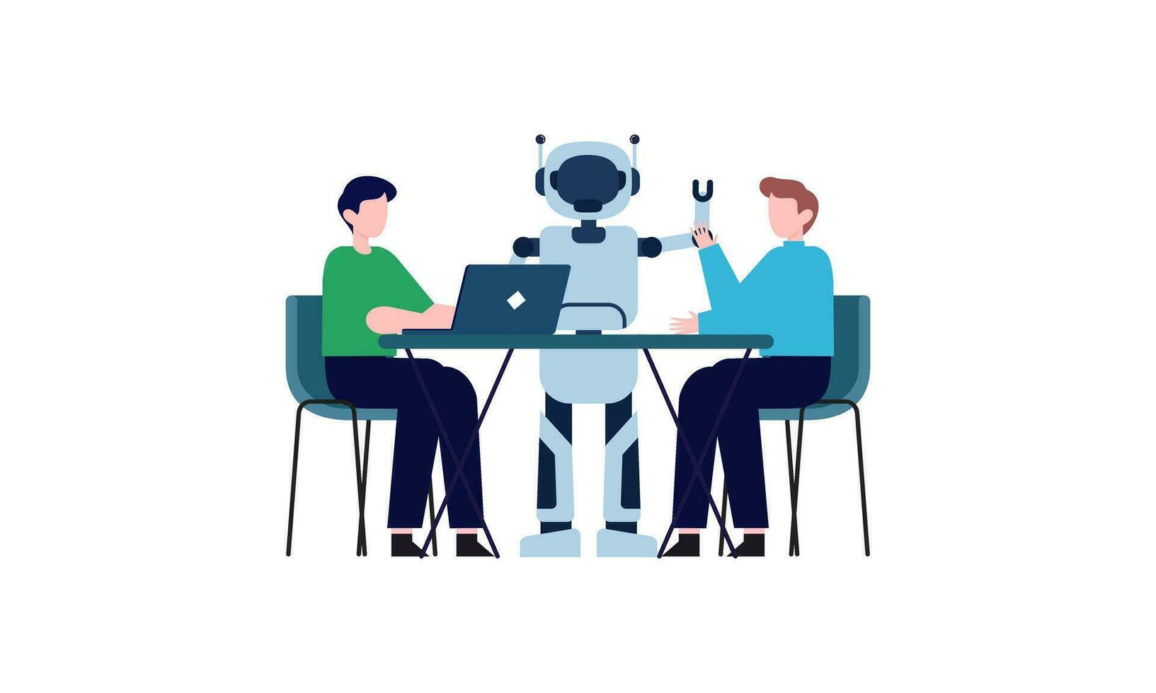 Generative AI robot work in office with people illustration vector