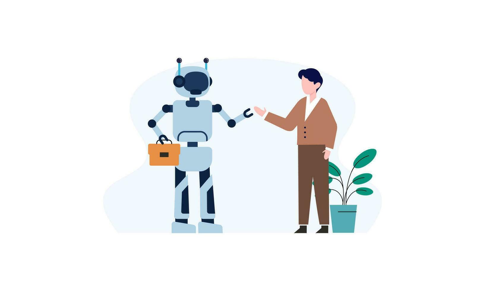 Generative AI robot work in office with people illustration vector