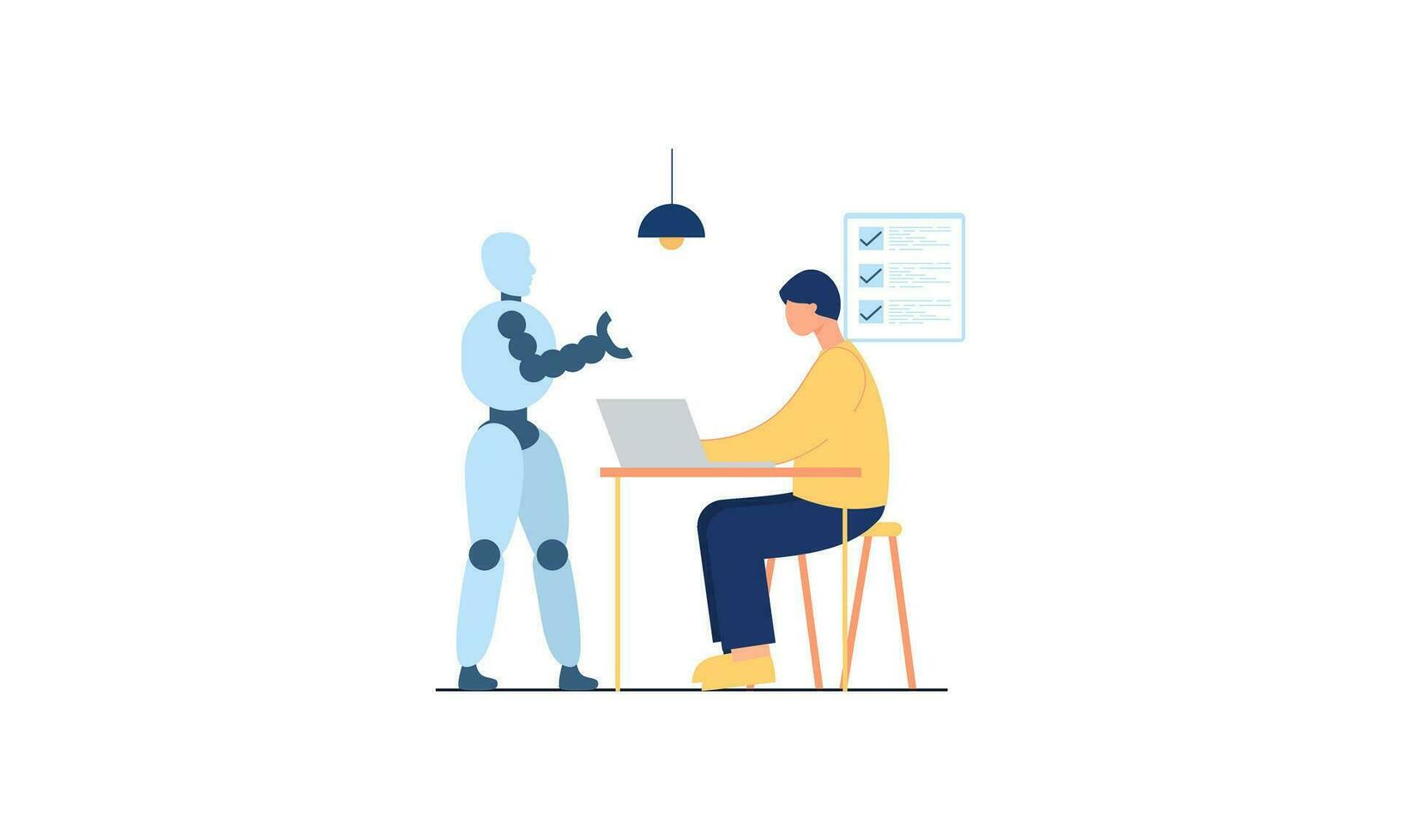Generative AI robot work in office with people illustration vector