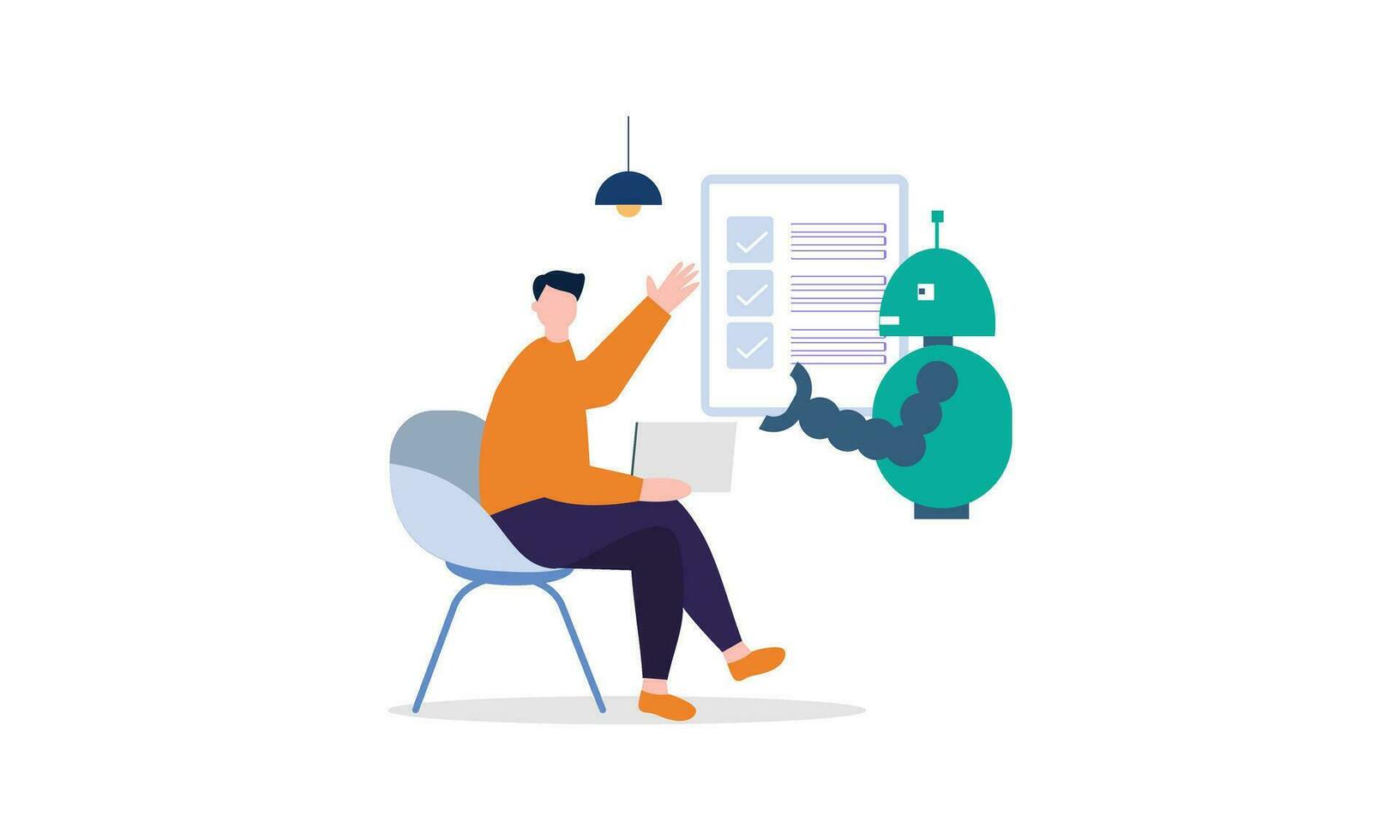 Generative AI robot work in office with people illustration vector