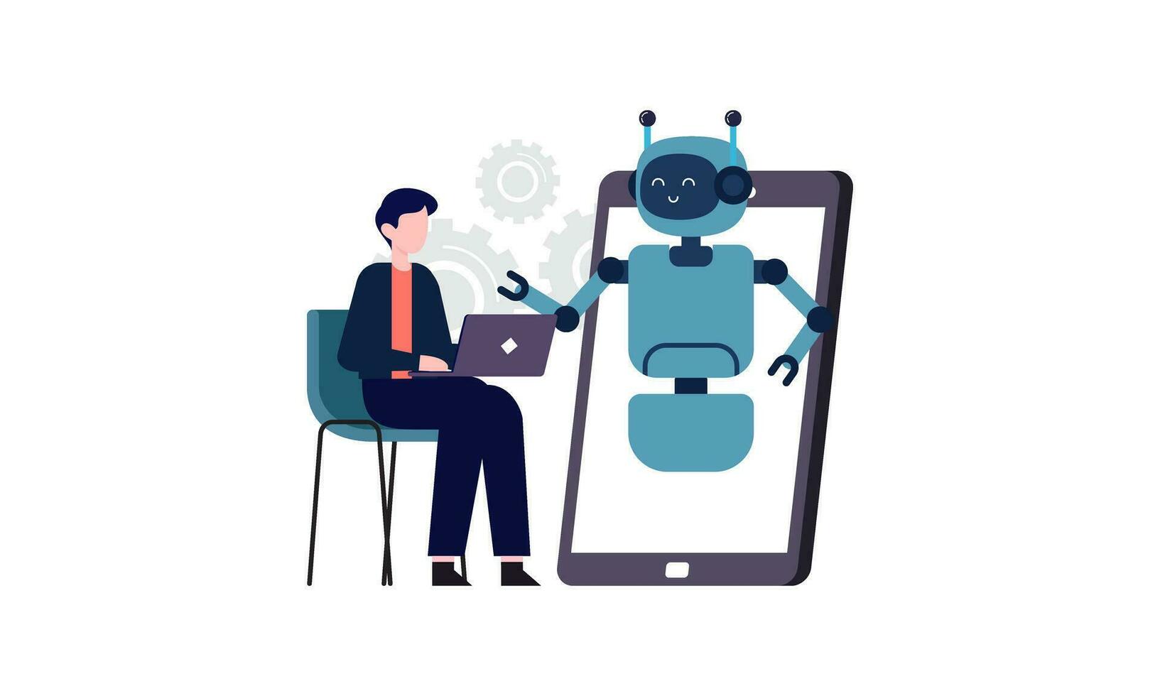 Generative AI robot work in office with people illustration vector