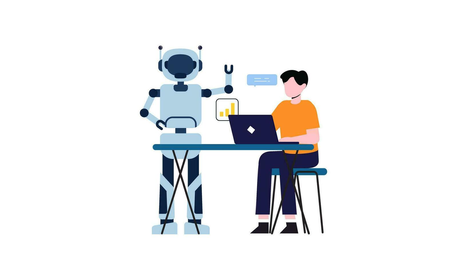 Generative AI robot work in office with people illustration vector