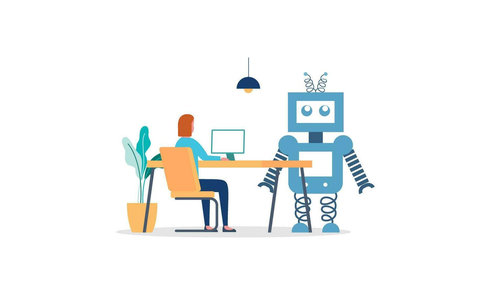 Generative AI robot work in office with people illustration vector