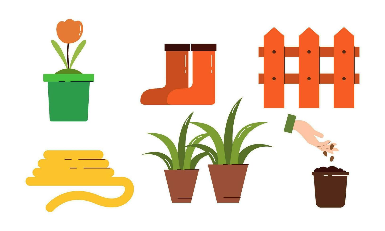 Collection of garden tools and plants gardening logo vector