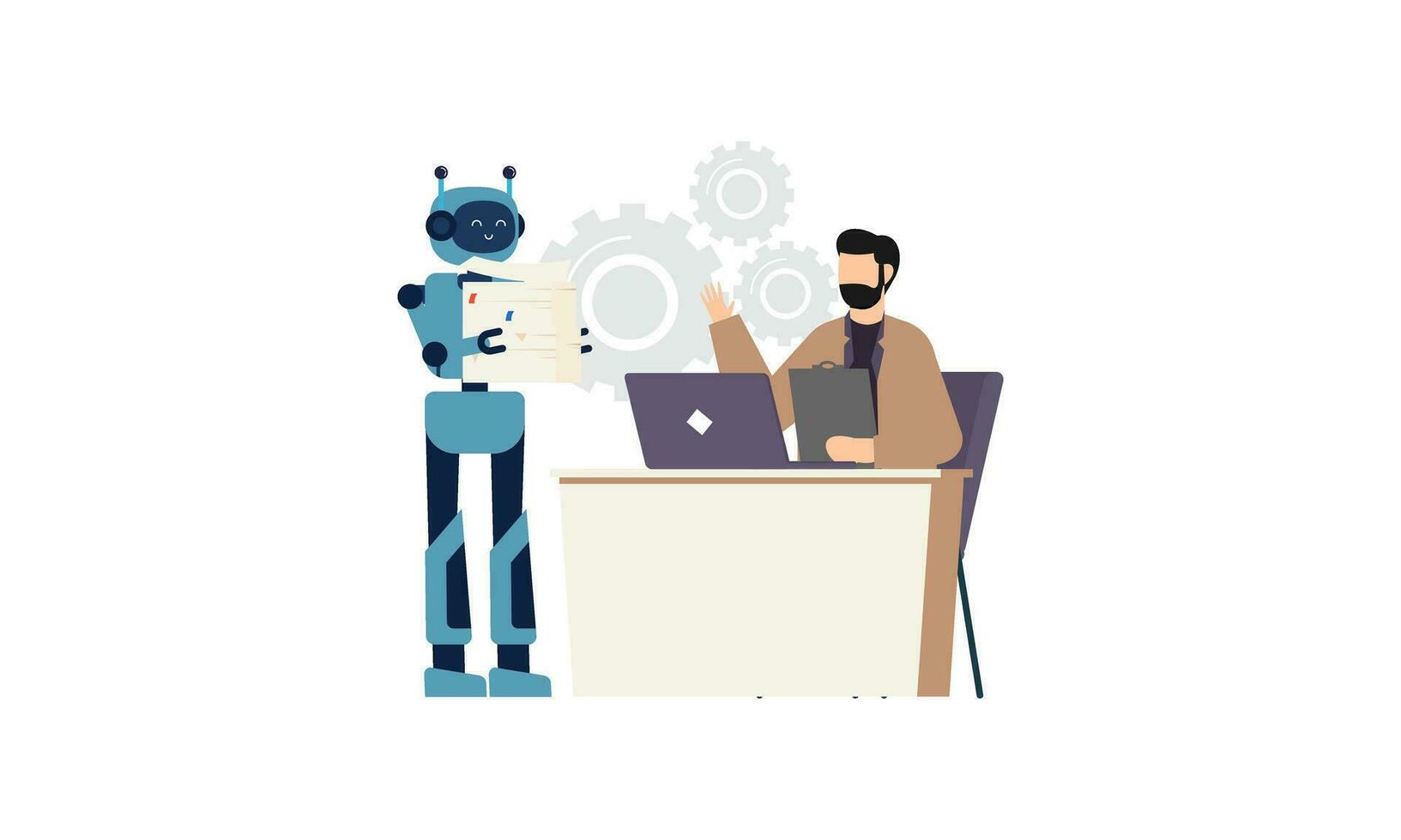 Generative AI robot work in office with people illustration vector