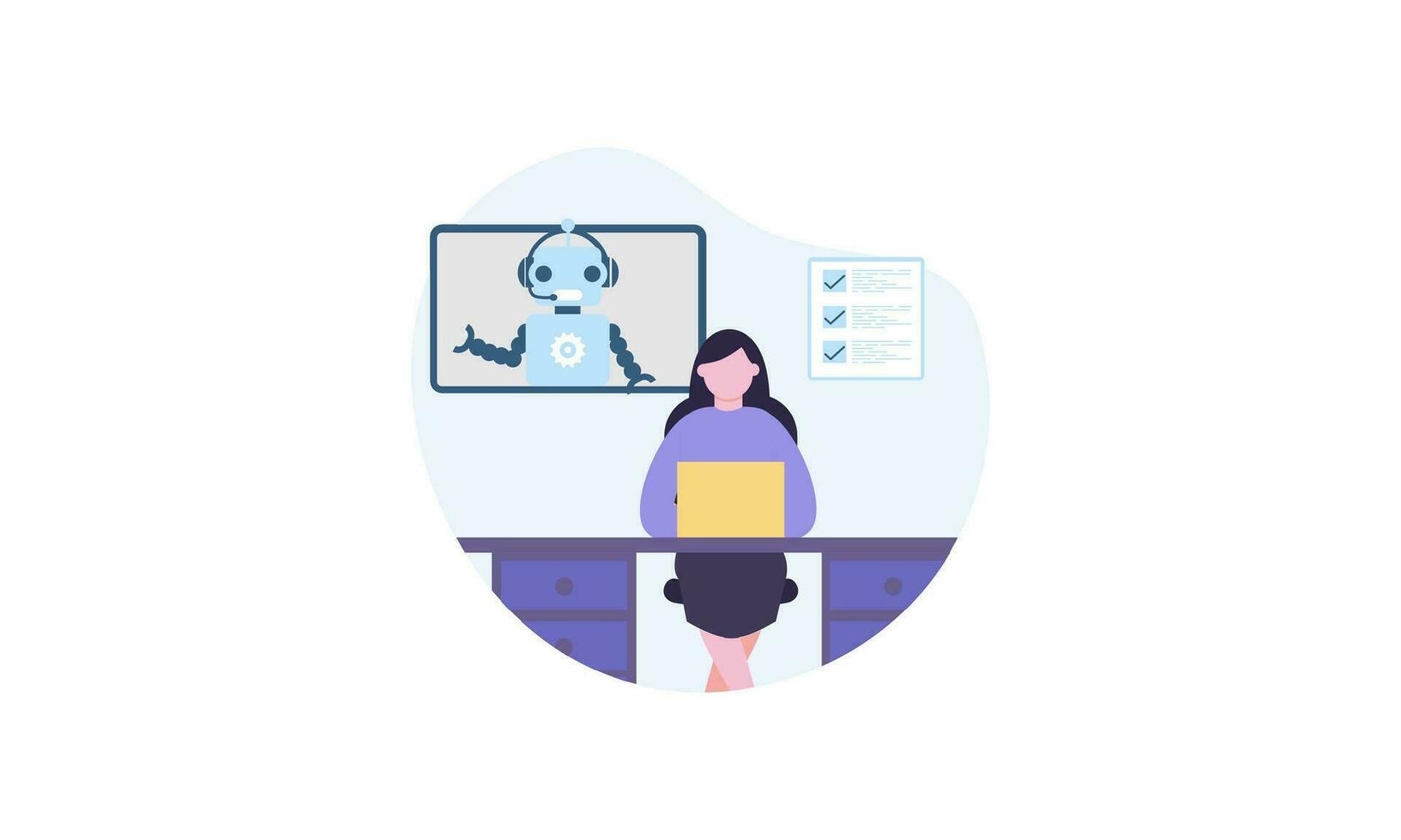 Generative AI robot work in office with people illustration vector