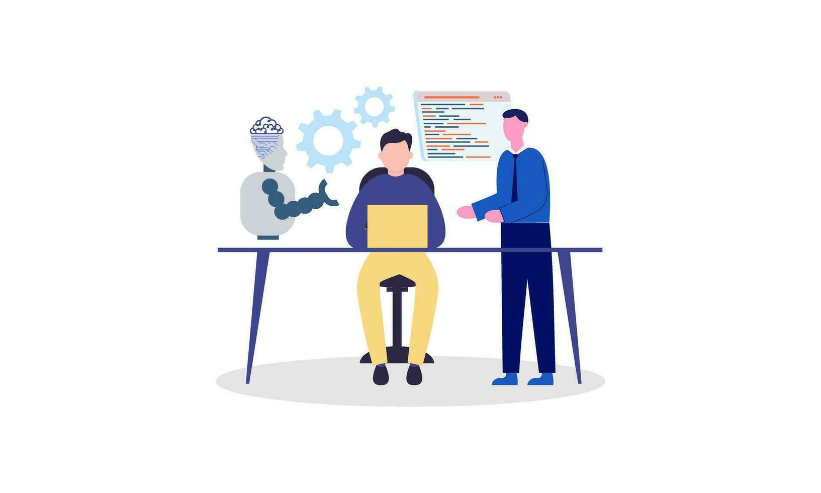 Generative AI robot work in office with people illustration vector