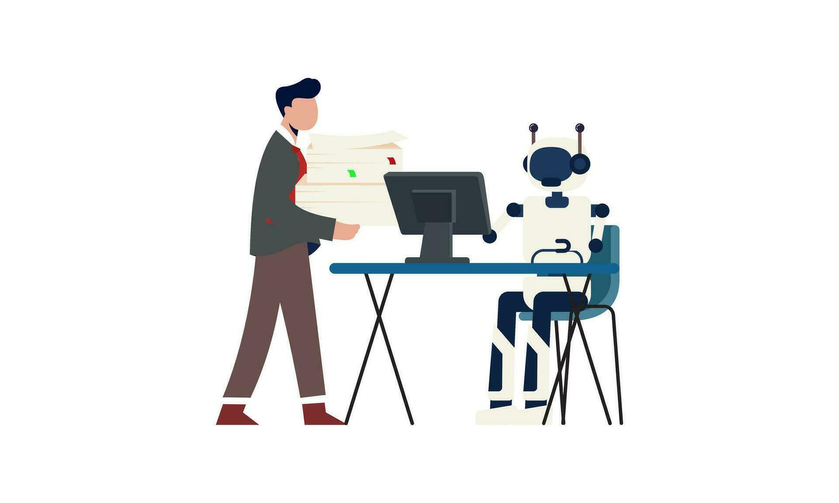 Generative AI robot work in office with people illustration vector