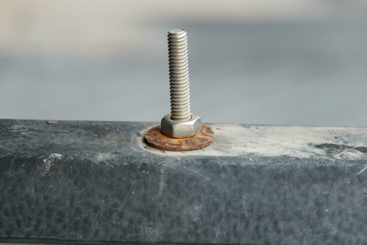 Steel nut washer with rust and stainless steel nut photo