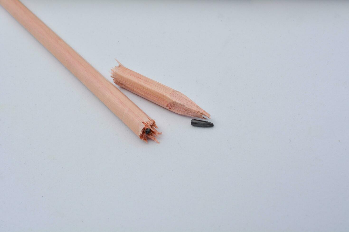 Broken pencil, close up of used pencil on white background with clipping path photo