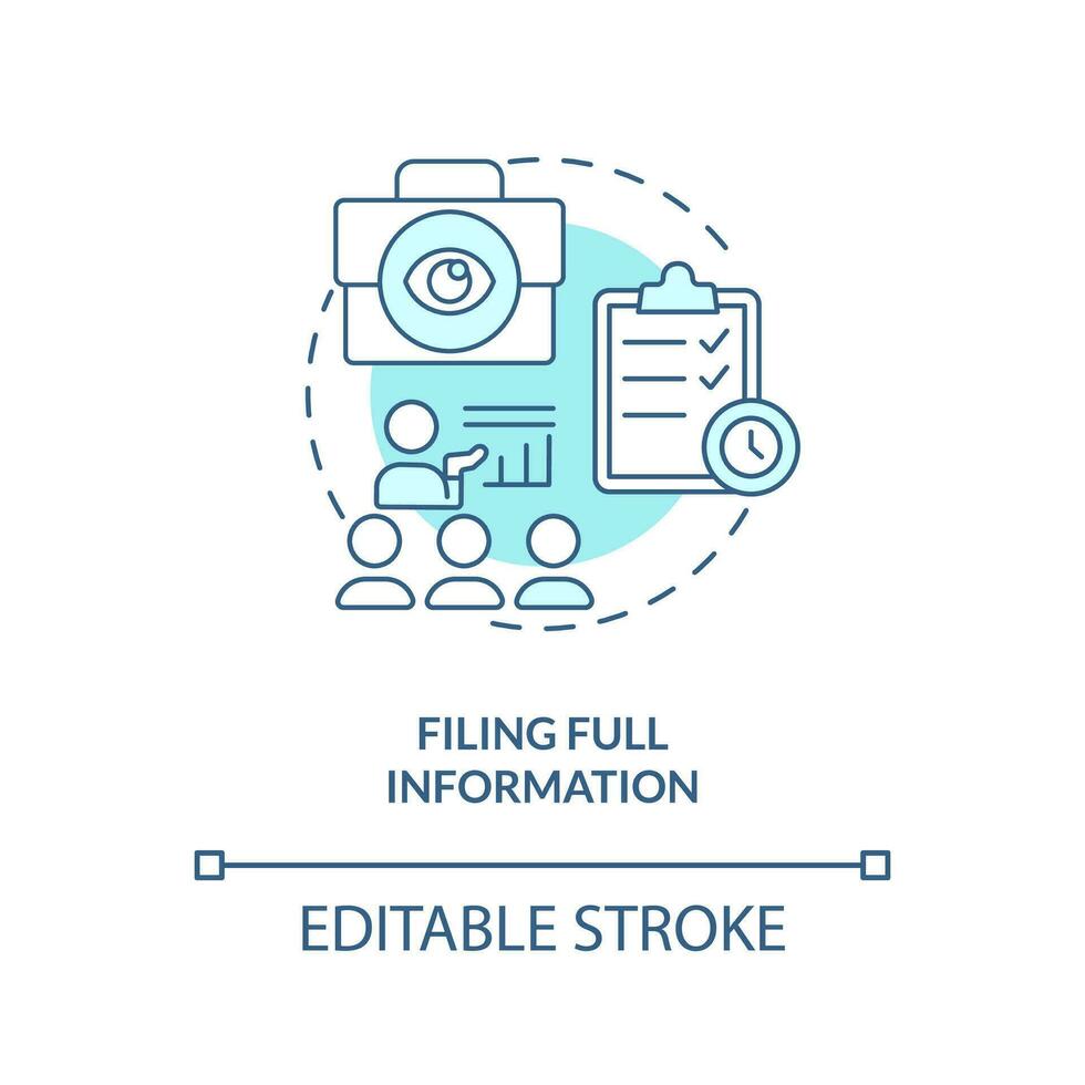 Filling full information turquoise concept icon. Prevent workers loss during mergers abstract idea thin line illustration. Isolated outline drawing. Editable stroke vector