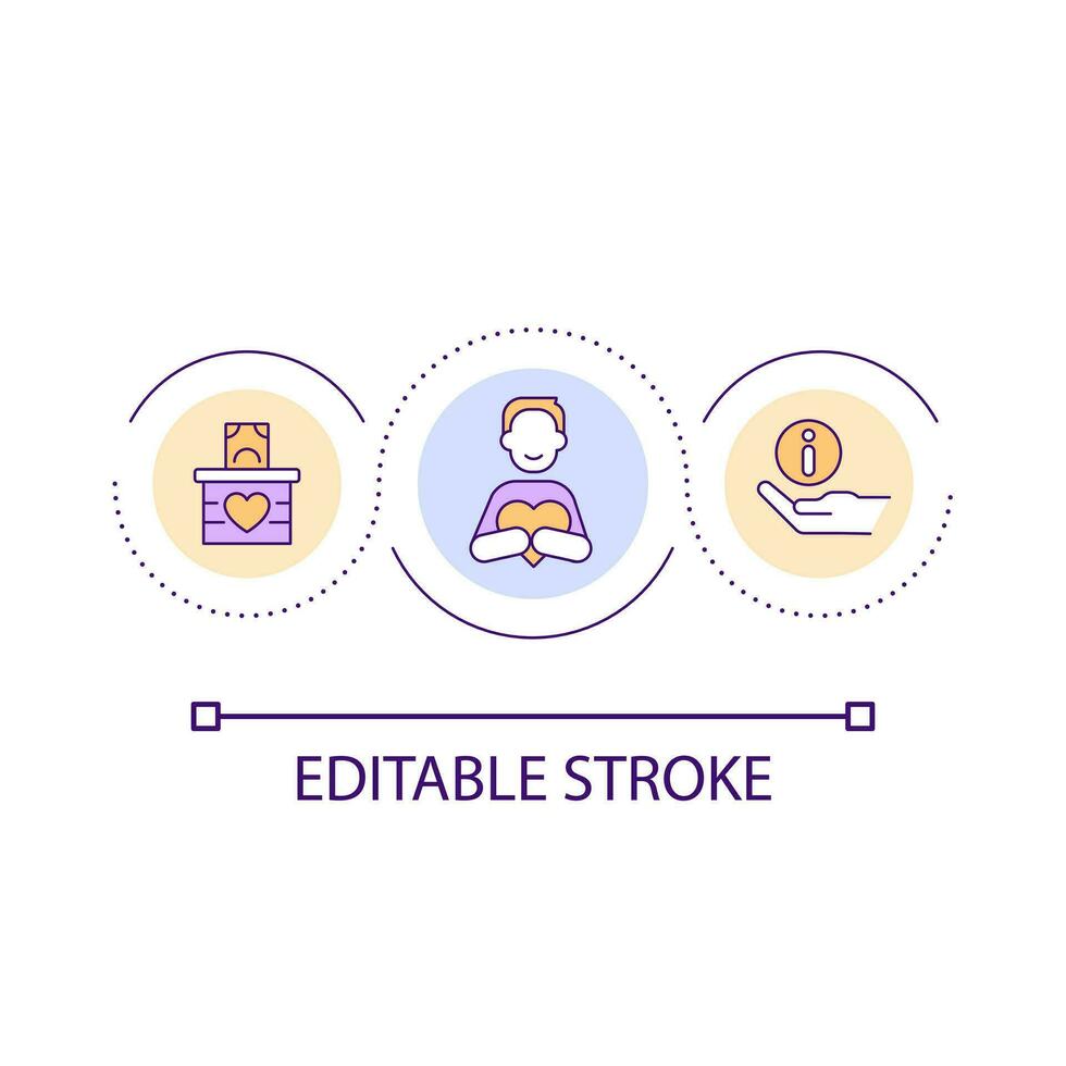 Fundraising for charity purposes loop concept icon. Donation for vulnerable groups support abstract idea thin line illustration. Isolated outline drawing. Editable stroke vector