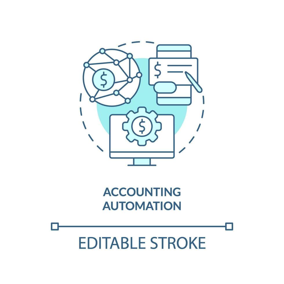 Automation turquoise concept icon. Computer program. Accounting software benefit abstract idea thin line illustration. Isolated outline drawing. Editable stroke vector
