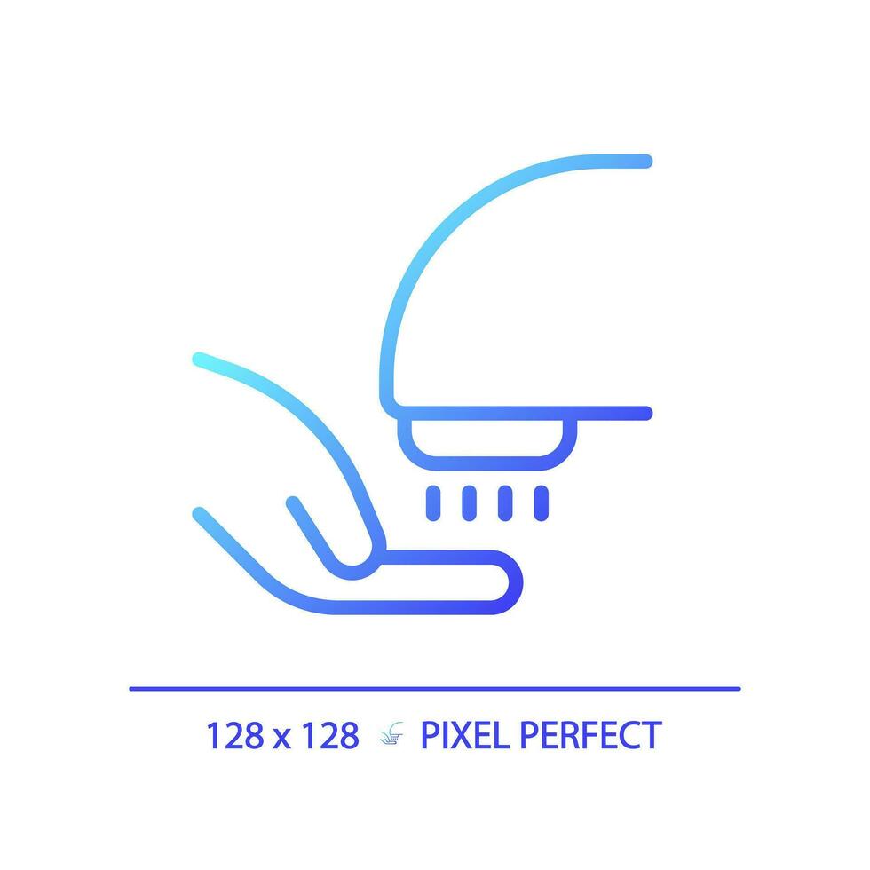 Hand dryer pixel perfect gradient linear vector icon. Contactless technology for public toilet. Hot air in restroom. Thin line color symbol. Modern style pictogram. Vector isolated outline drawing