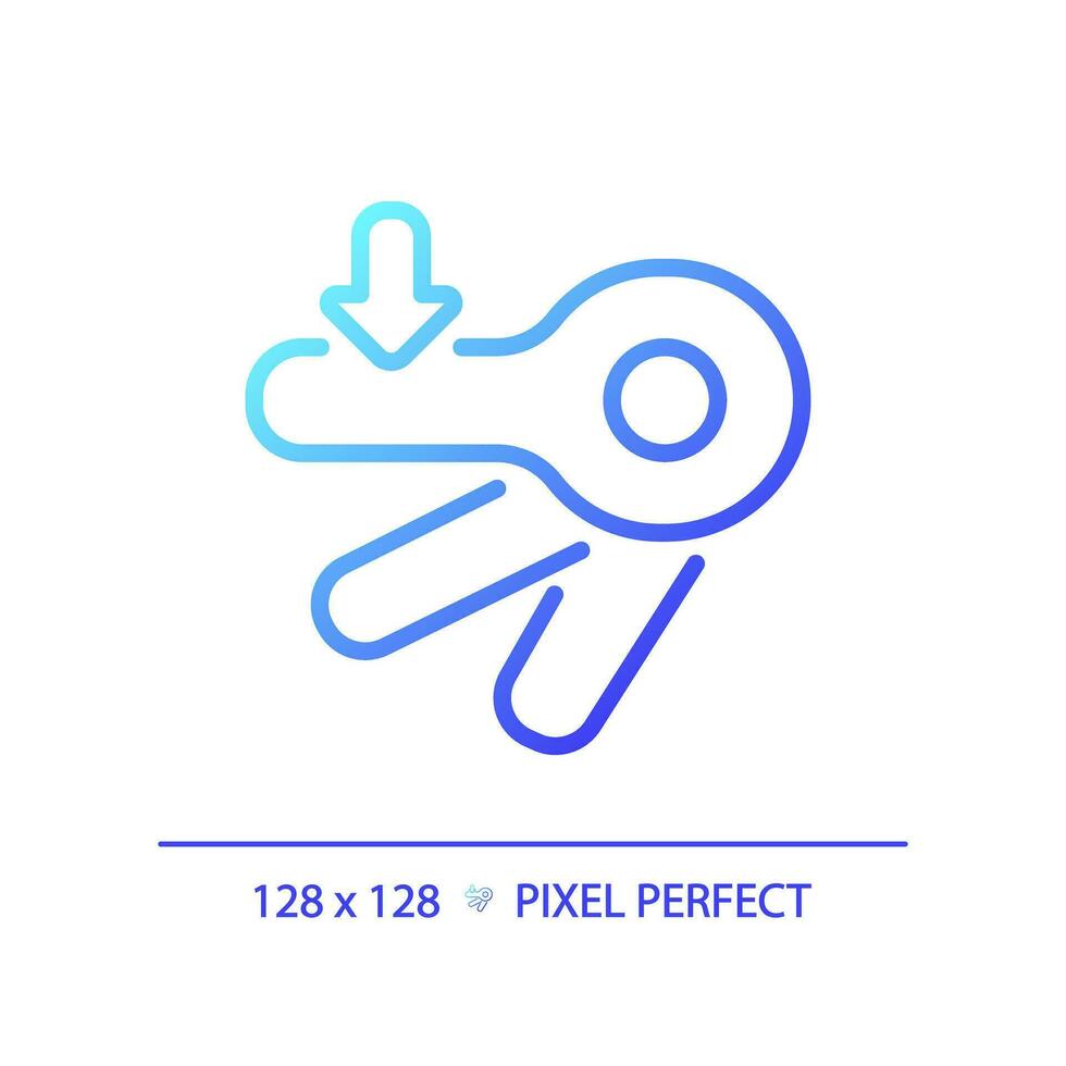 Automatic flush lever pixel perfect gradient linear vector icon. Toilet bowl detail. Mechanism of restroom equipment. Thin line color symbol. Modern style pictogram. Vector isolated outline drawing