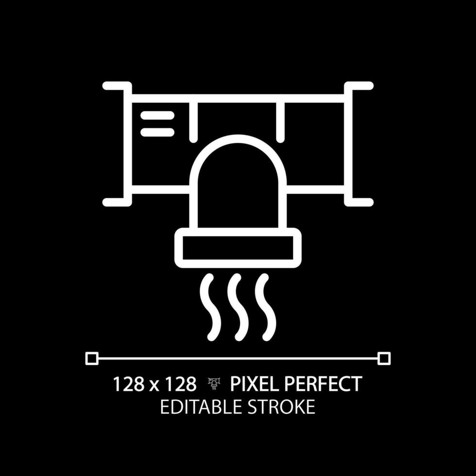 Air duct system white linear icon for dark theme. Hvac system. House ventilation. Temperature control. Air conditioning. Thin line illustration. Isolated symbol for night mode. Editable stroke vector