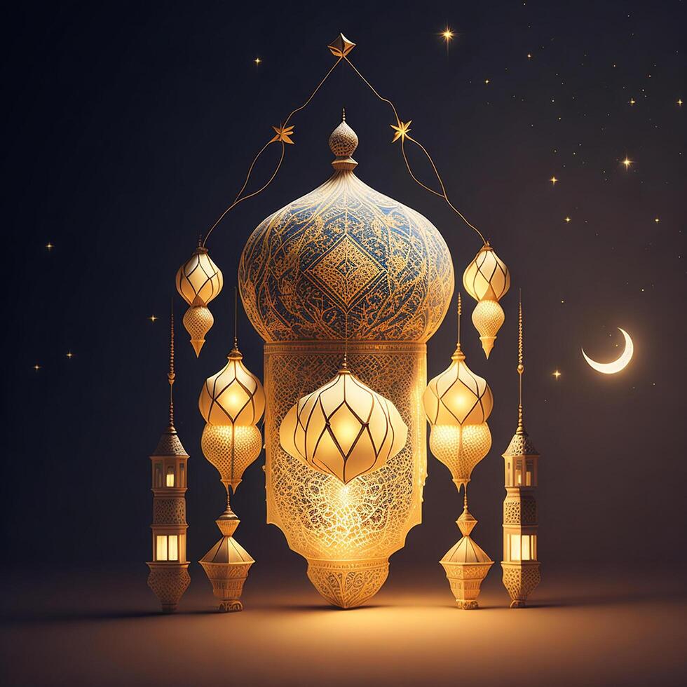 Crescent Moon, Crescent Moon Eid Mubarak Design, Eid Festival Background, Lanterns Moon, photo