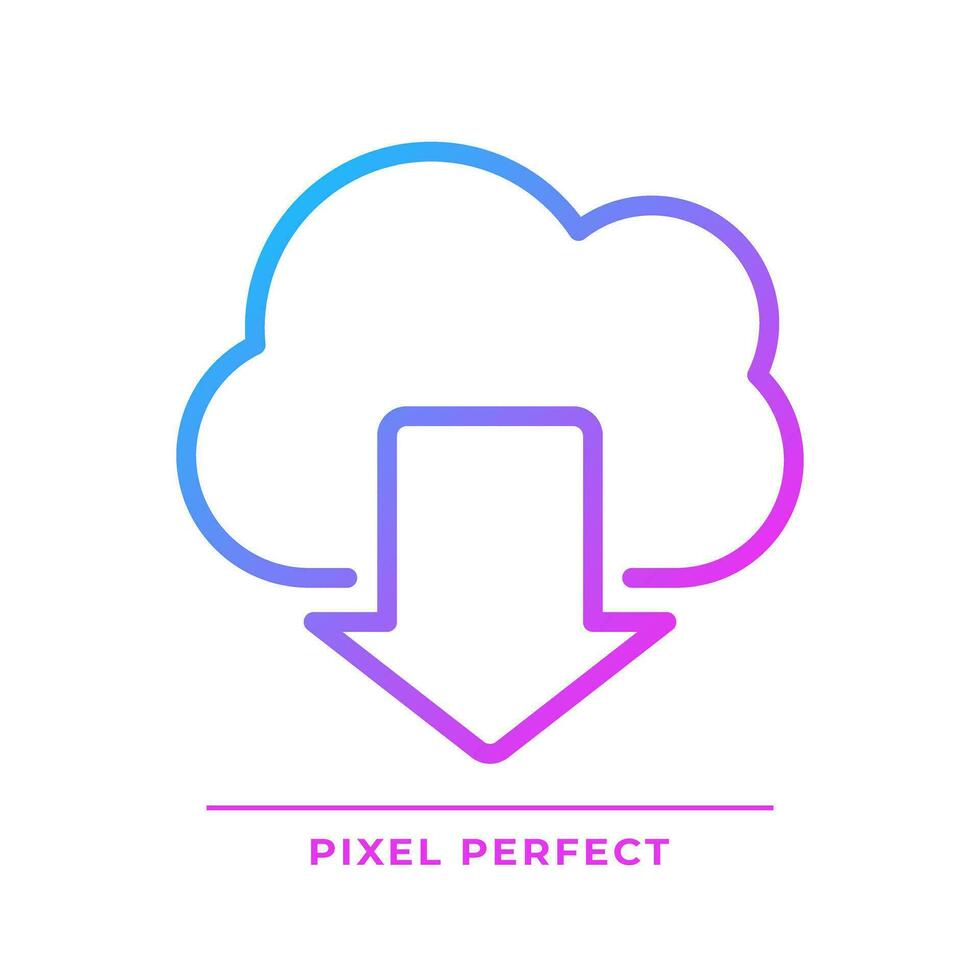 Download data from cloud based storage pixel perfect gradient linear vector icon. Access to information on internet. Thin line color symbol. Modern style pictogram. Vector isolated outline drawing