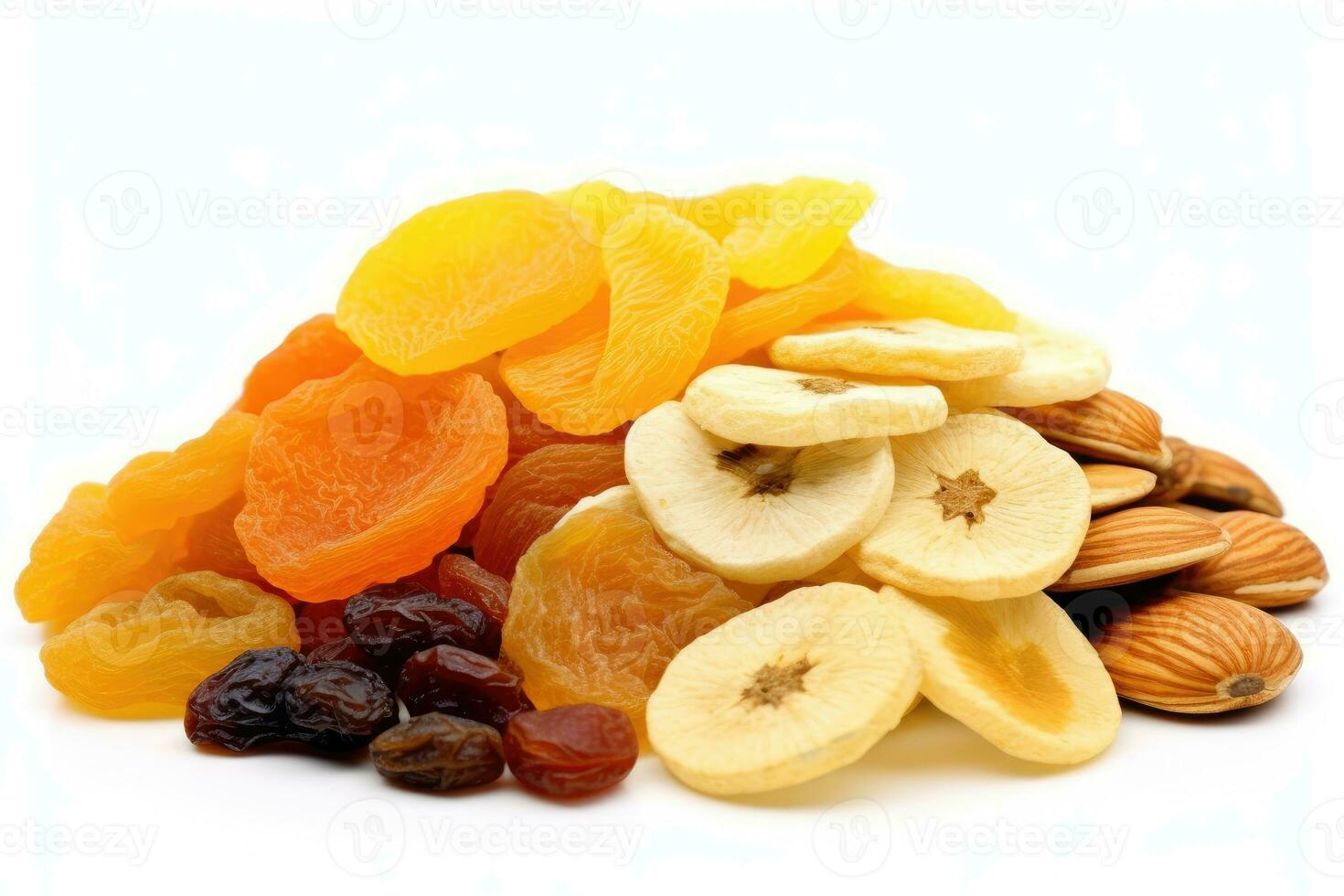 dried fruit white isolated background Food Photography AI Generated photo