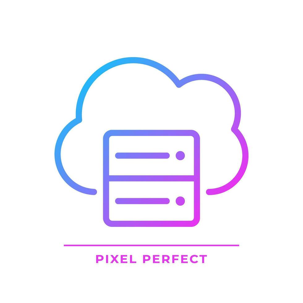 Cloud server pixel perfect gradient linear vector icon. Digital storage for data. Information keeping online resource. Thin line color symbol. Modern style pictogram. Vector isolated outline drawing