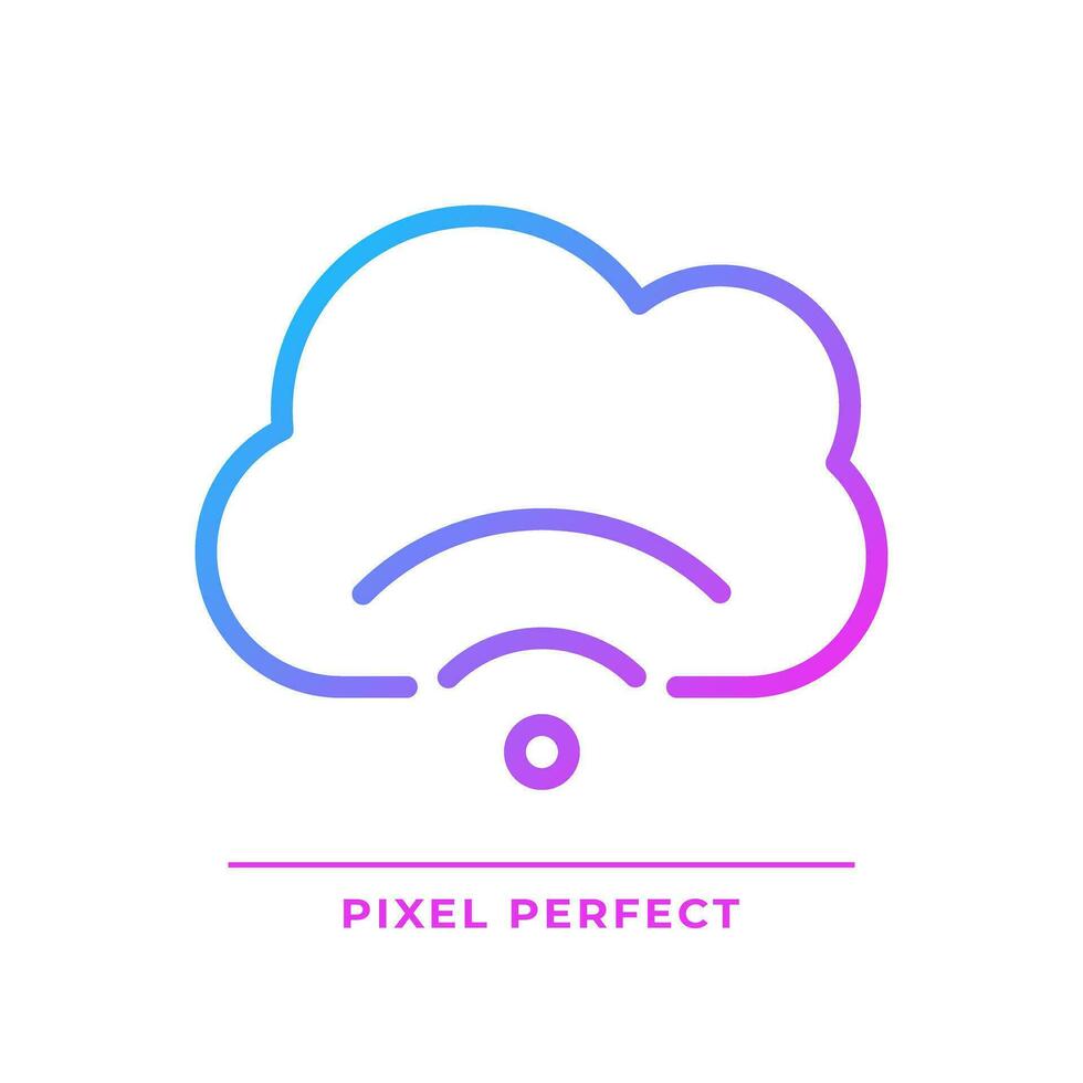 Cloud streaming pixel perfect gradient linear vector icon. Delivering content to viewers. Hosting video files. Thin line color symbol. Modern style pictogram. Vector isolated outline drawing