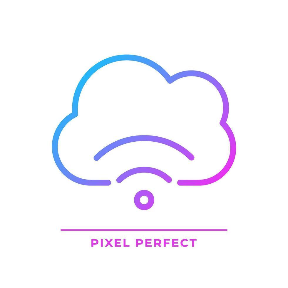 Cloud streaming pixel perfect gradient linear vector icon. Delivering content to viewers. Hosting video files. Thin line color symbol. Modern style pictogram. Vector isolated outline drawing