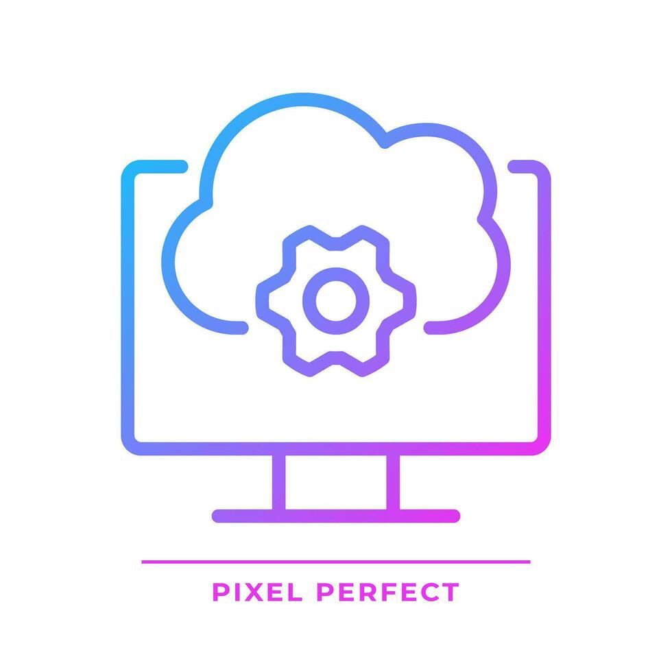 Cloud based software pixel perfect gradient linear vector icon. Application online support. Computing technology. Thin line color symbol. Modern style pictogram. Vector isolated outline drawing