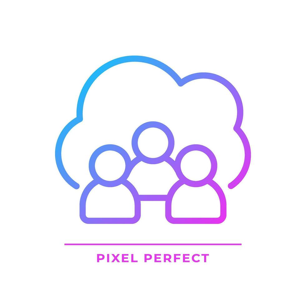 Community cloud pixel perfect gradient linear vector icon. Share information between partners online. Public server. Thin line color symbol. Modern style pictogram. Vector isolated outline drawing