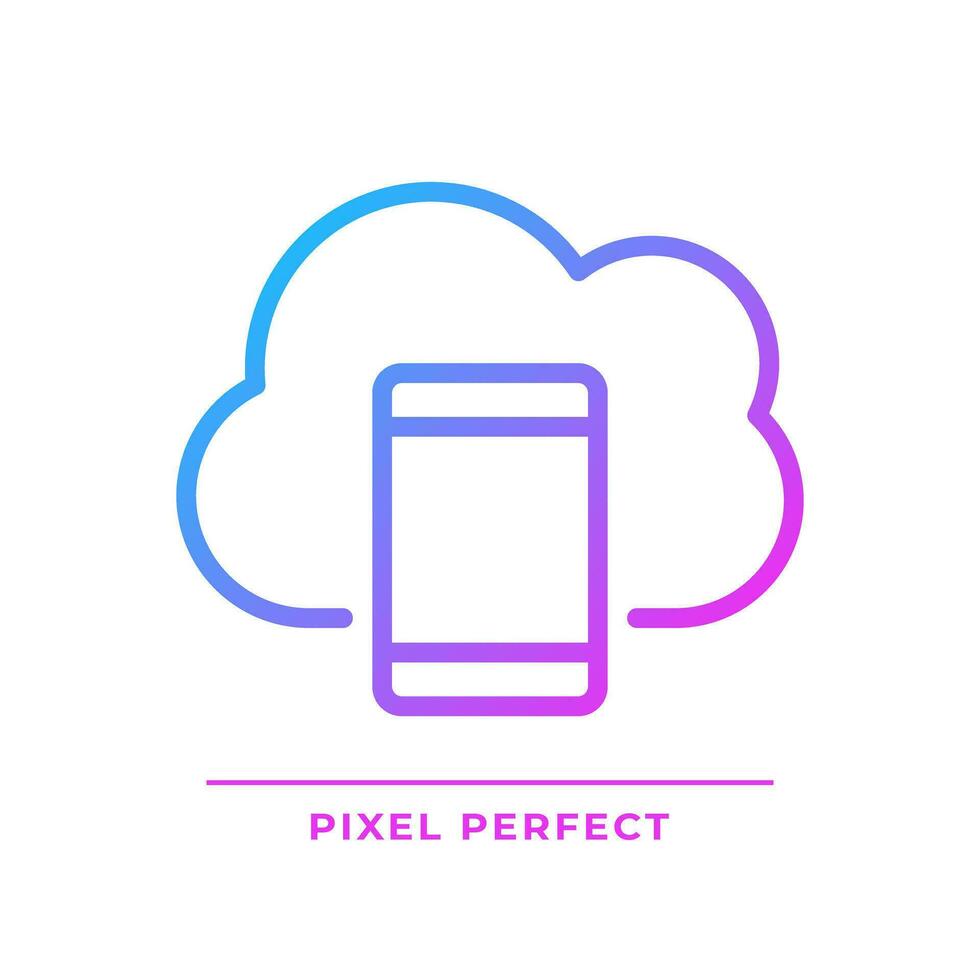 Mobile cloud computing pixel perfect gradient linear vector icon. Apps delivering technology. Access to server. Thin line color symbol. Modern style pictogram. Vector isolated outline drawing