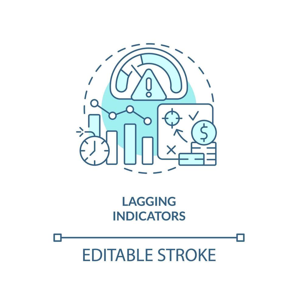 Lagging indicators turquoise concept icon. Type of economic analysis elements abstract idea thin line illustration. Isolated outline drawing. Editable stroke vector