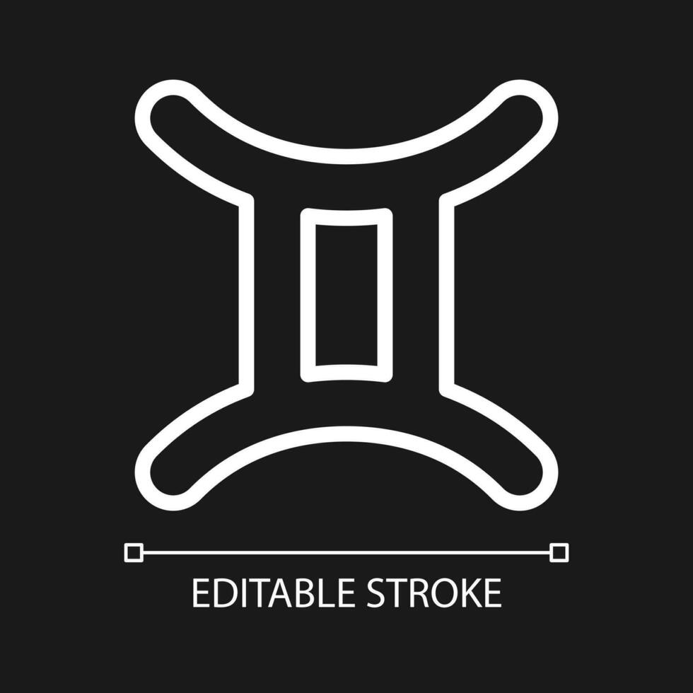 Gemini pixel perfect white linear icon for dark theme. Zodiac air element. Astrological sign twins. Thin line illustration. Isolated symbol for night mode. Editable stroke vector