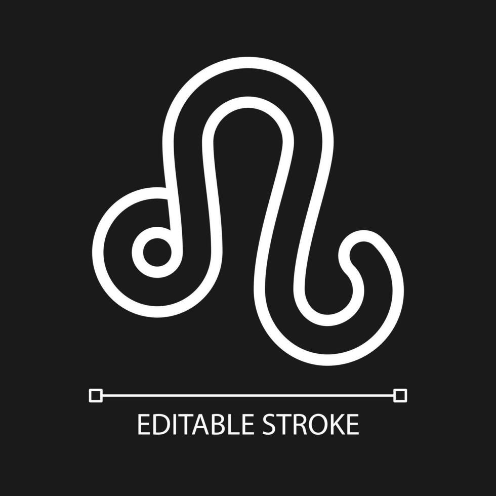 Leo pixel perfect white linear icon for dark theme. Fire zodiac sign. Western astrology element lion. Thin line illustration. Isolated symbol for night mode. Editable stroke vector