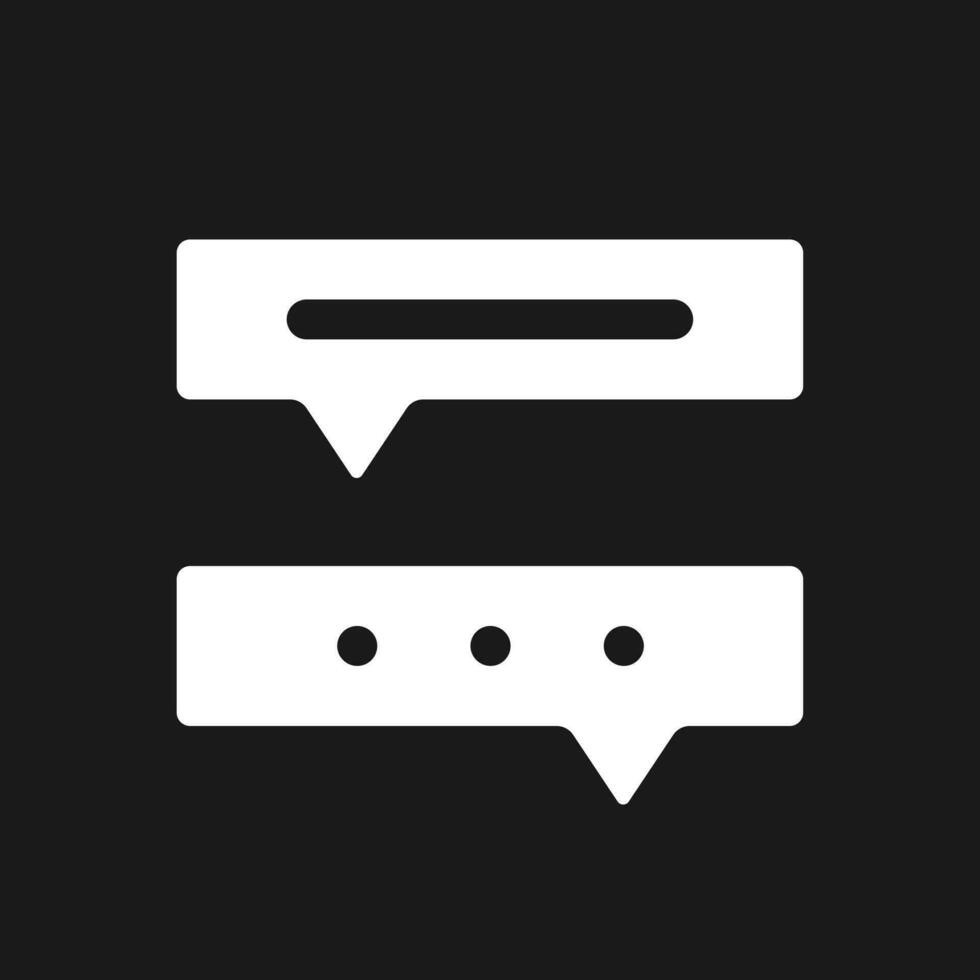 Communication with chat bot dark mode glyph ui icon. Automated dialogue. User interface design. White silhouette symbol on black space. Solid pictogram for web, mobile. Vector isolated illustration