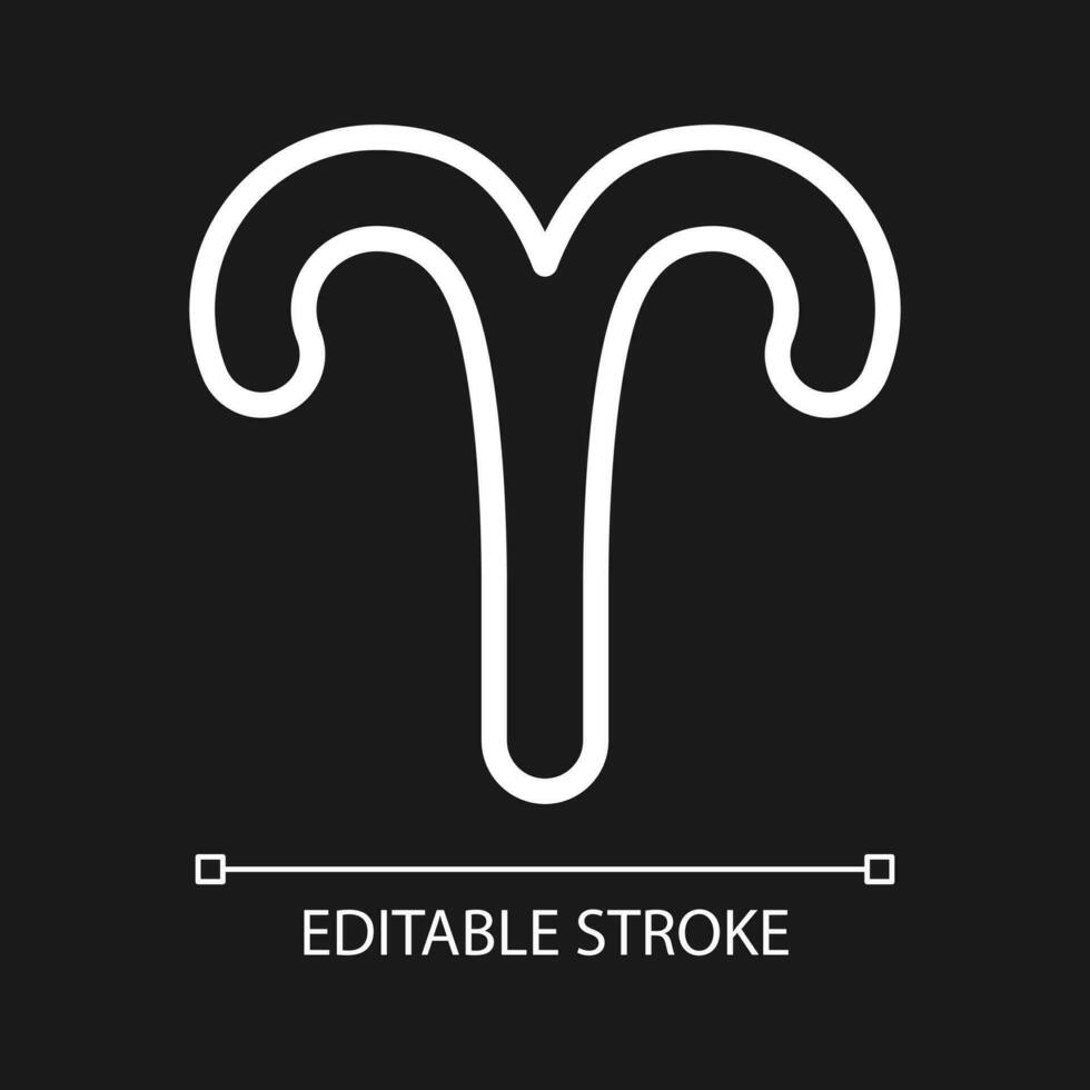 Aries pixel perfect white linear icon for dark theme. Fire zodiac sign. Astrological ram. Birth constellation. Thin line illustration. Isolated symbol for night mode. Editable stroke vector