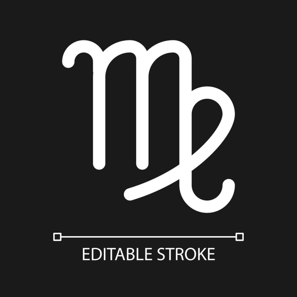 Virgo pixel perfect minimalistic white linear icon for dark theme. Zodiac maiden. Horoscope personality. Thin line illustration. Isolated symbol for night mode. Editable stroke vector
