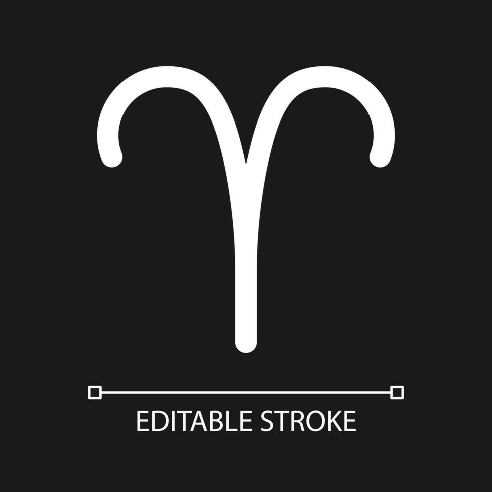 Aries pixel perfect minimalistic white linear icon for dark theme. Zodiac element. Horoscope personality type. Thin line illustration. Isolated symbol for night mode. Editable stroke vector