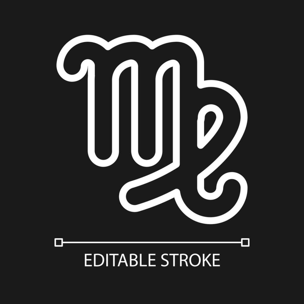 Virgo pixel perfect white linear icon for dark theme. Sign of zodiacal constellations. Astrological maiden. Thin line illustration. Isolated symbol for night mode. Editable stroke vector