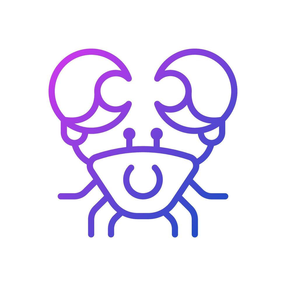 Crab pixel perfect gradient linear vector icon. Fourth astrological sign. Cancer zodiac animal. Marine arthropod. Thin line color symbol. Modern style pictogram. Vector isolated outline drawing