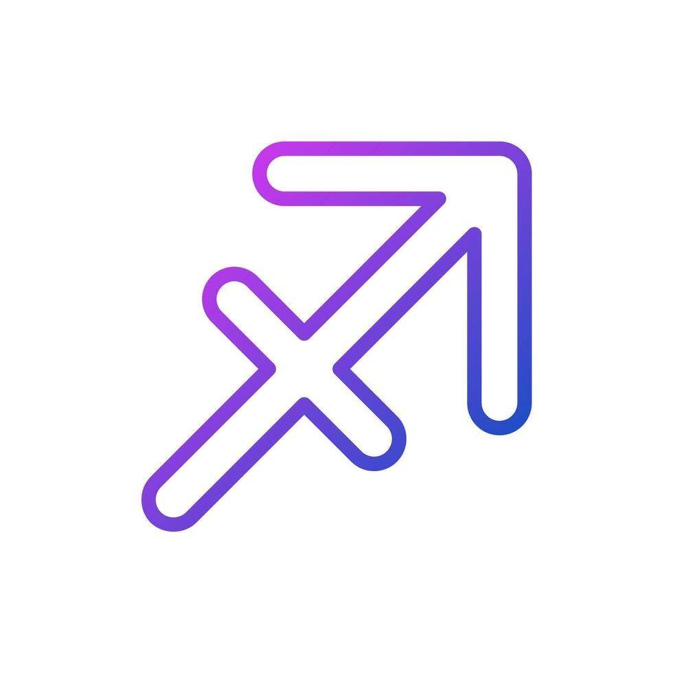 Sagittarius pixel perfect gradient linear vector icon. Fire zodiac sign. Astrological archer. Birth constellation. Thin line color symbol. Modern style pictogram. Vector isolated outline drawing